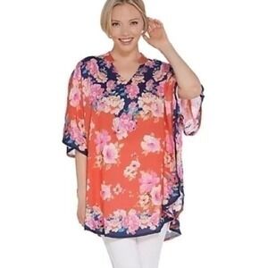Tolani Collection Mandarin Collar Printed Woven Caftan Tunic, Size M, NWT